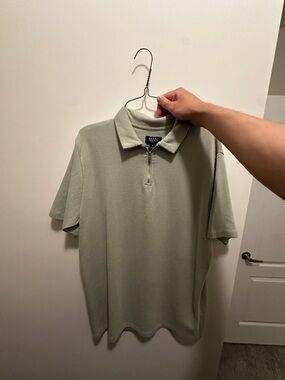 Boohoo Sage Green Zip Polo Shirt